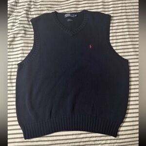Polo Ralph Lauren Cotton Knit Navy Blue Sweater Vest XXL Pullover V-Neck